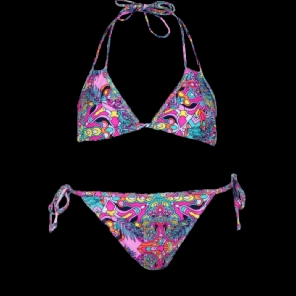 NWOT Vibrant Mosiac Tile Print Side-Tie Bikini Set Sz 10
